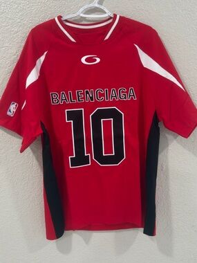 Balenciaga Red Athletic Jersey with Number 10 size large oversized like XL